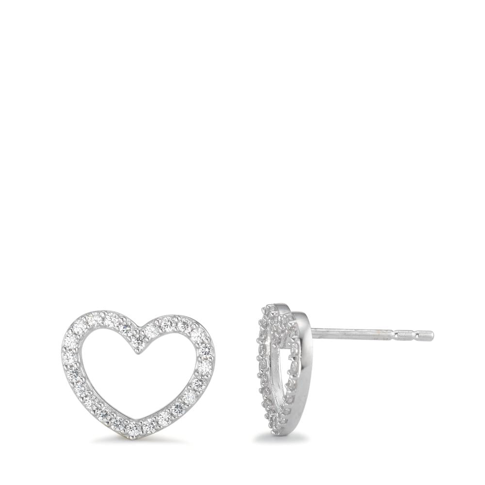 Clous d'oreilles Or blanc 18K Zircone Coeur Ø11 mm