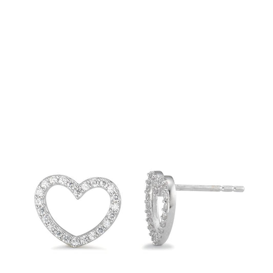 Clous d'oreilles Or blanc 18K Zircone Coeur Ø11 mm