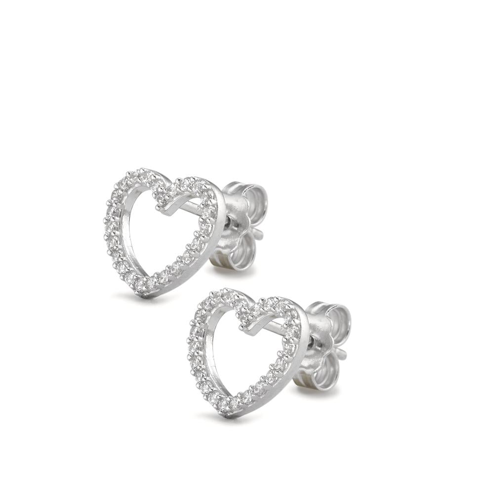 Clous d'oreilles Or blanc 18K Zircone Coeur Ø11 mm