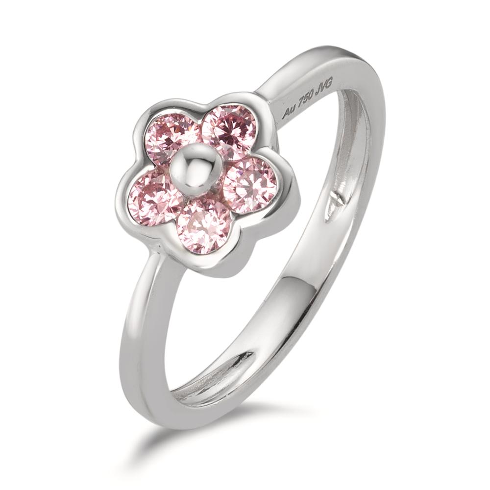 Bague Or blanc 18K Zircone rose, 5 Pierres Fleur