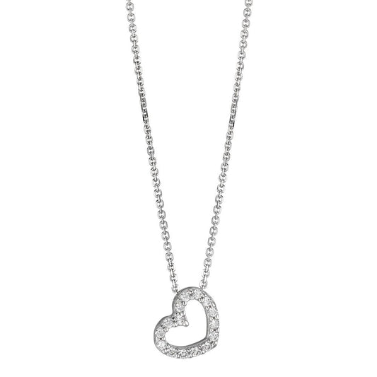 Collier Or blanc 18K Zircone Coeur 42 cm