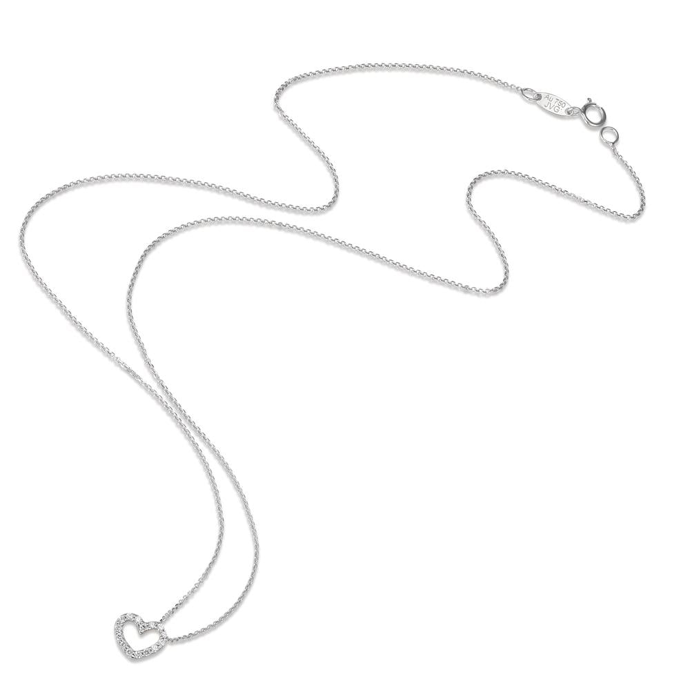 Collier Or blanc 18K Zircone Coeur 42 cm