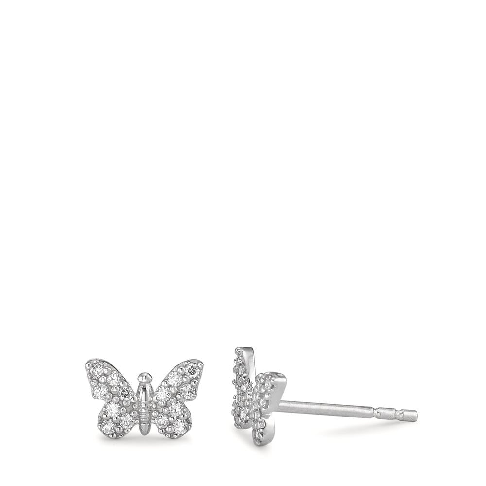 Clous d'oreilles Or blanc 18K Zircone Papillon Ø6 mm