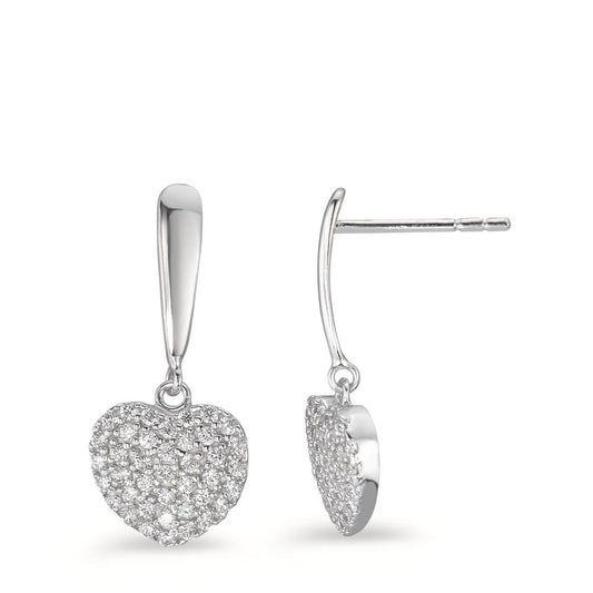 Pendant d'oreilles Or blanc 18K Zircone Coeur