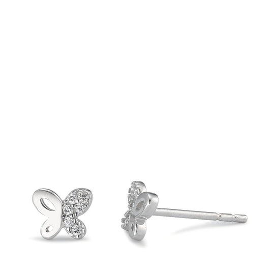 Clous d'oreilles Or blanc 18K Zircone 12 Pierres Papillon Ø5 mm