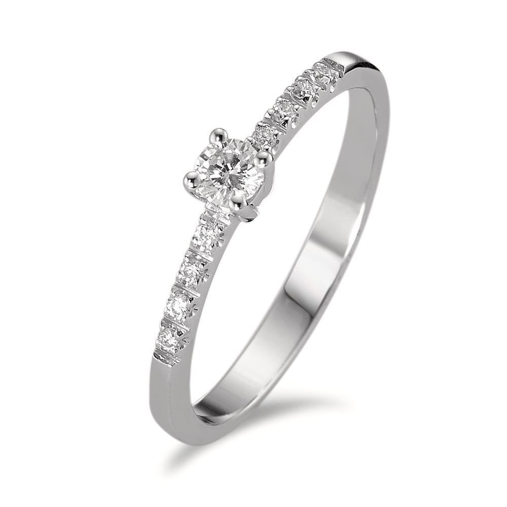 Solitär Ring 750/18 K Weissgold Diamant 0.14 ct, 9 Steine, w-si