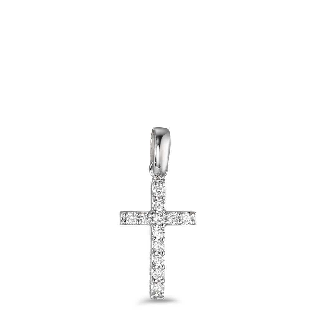 Pendentif Or blanc 18K Diamant 0.12 ct, 12 Pierres, w-si Croix