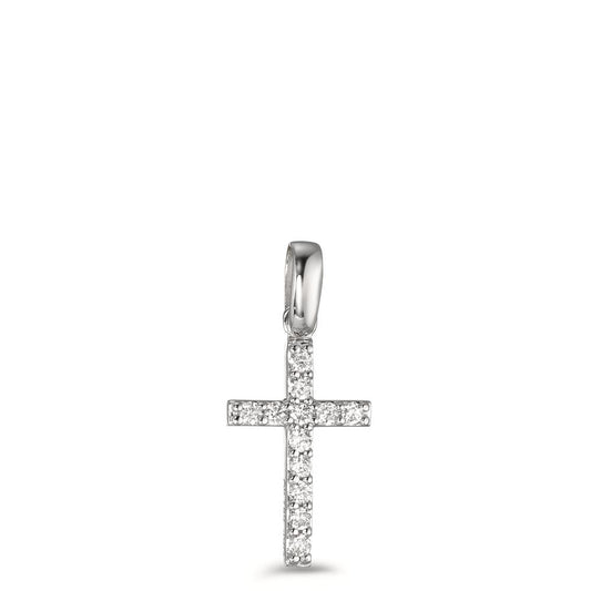 Anhänger 750/18 K Weissgold Diamant 0.12 ct, 12 Steine, w-si Kreuz