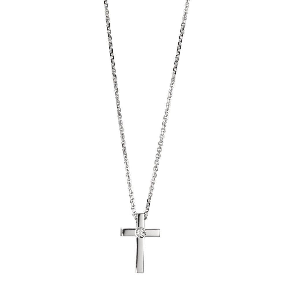 Collier Or blanc 18K Diamant 0.05 ct, w-si Croix 42 cm