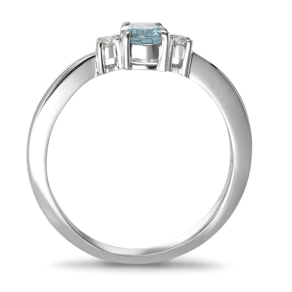 Fingerring 750/18 K Weissgold Aquamarin hellblau, Diamant weiss, 0.04 ct, 2 Steine, w-pi1