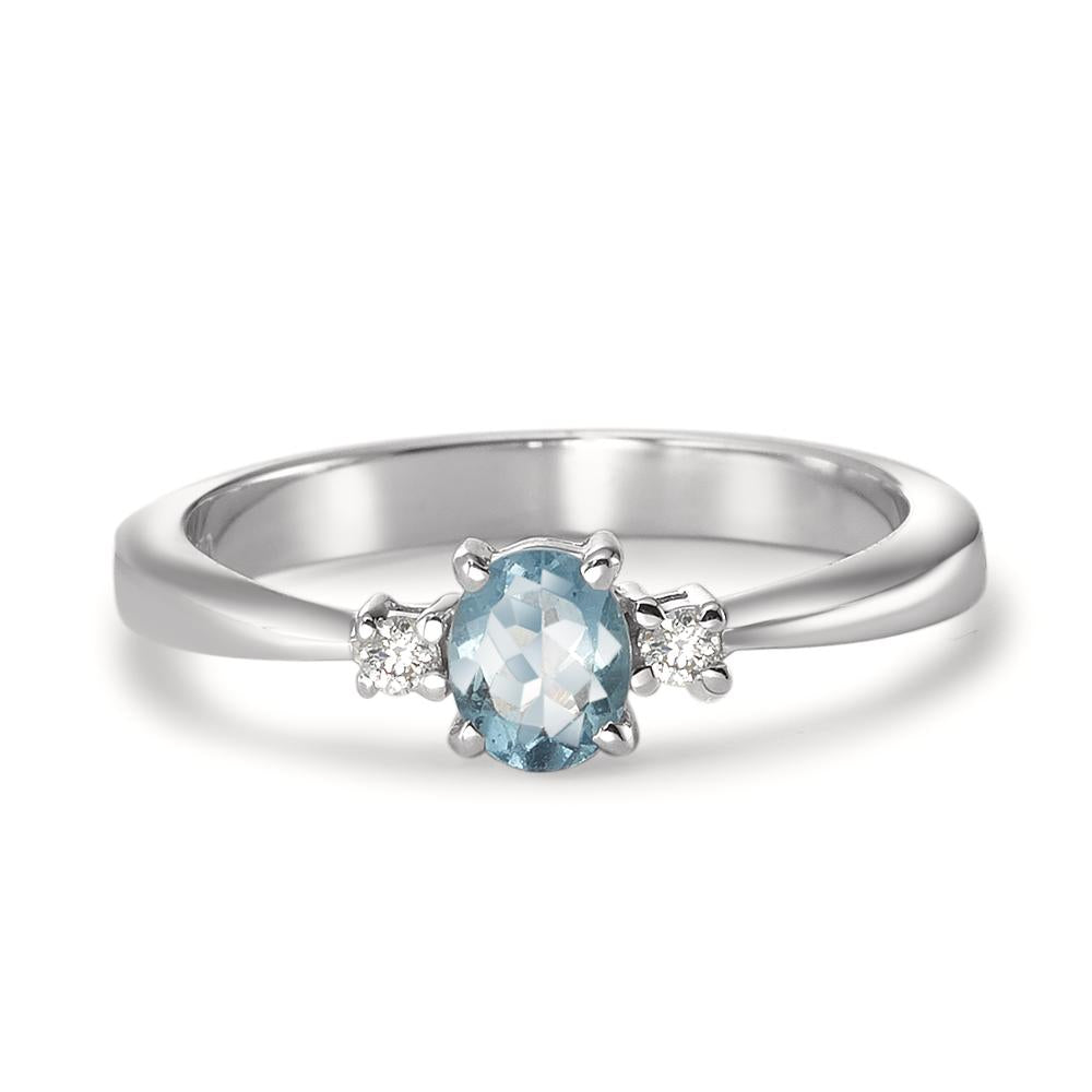 Bague Or blanc 18K Aigue-Marine bleu clair, Diamant blanc, 0.04 ct, 2 Pierres, w-pi1