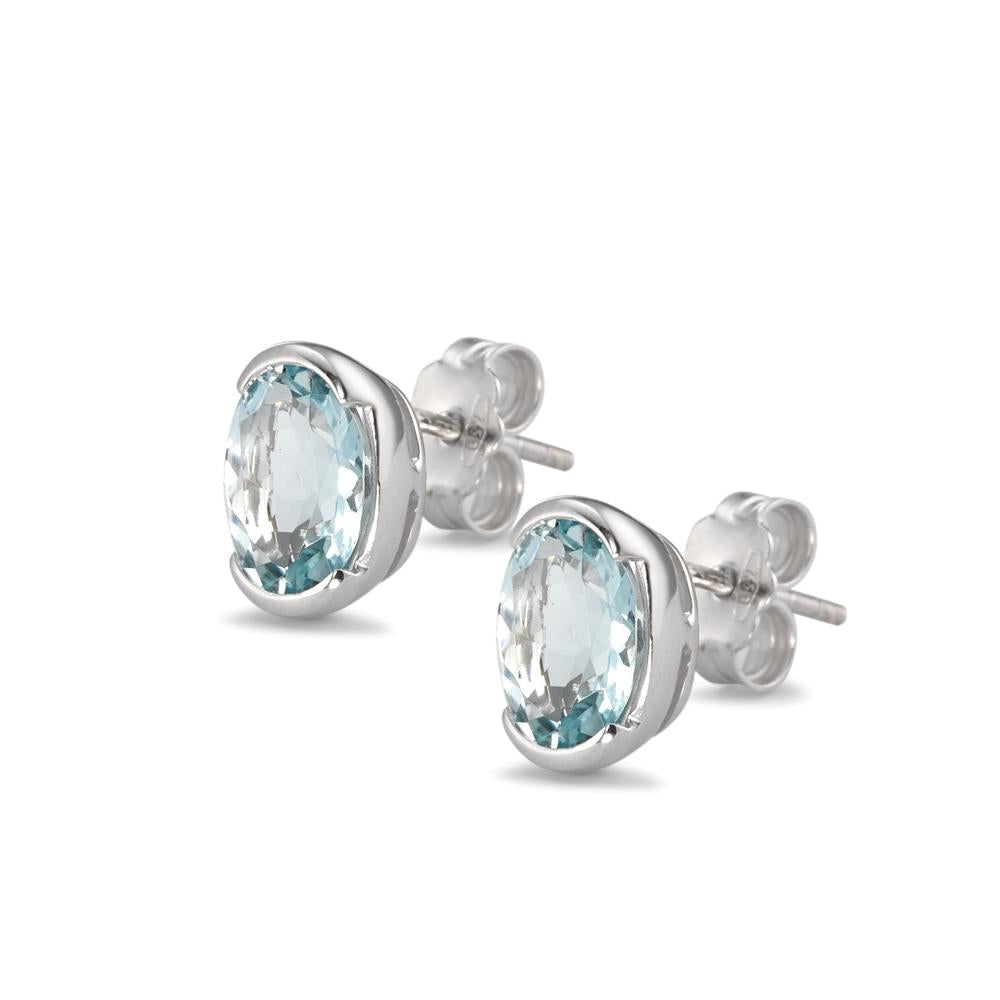 Clous d'oreilles Or blanc 18K Aigue-Marine 2.16 ct, 2 Pierres