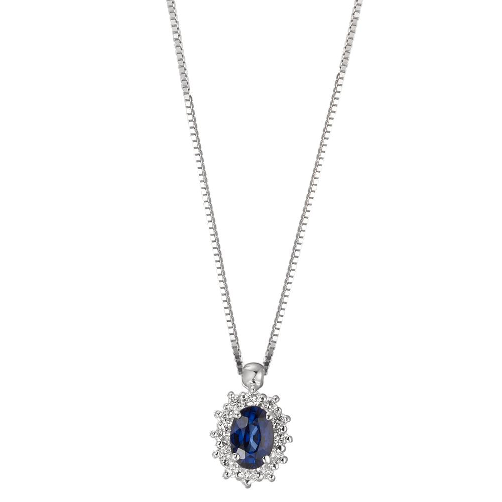 Collier Or blanc 18K Saphir bleu, ovale, Diamant blanc, 0.18 ct, 12 Pierres, w-pi1 39-42 cm