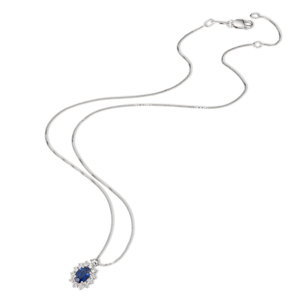 Collier Or blanc 18K Saphir bleu, ovale, Diamant blanc, 0.18 ct, 12 Pierres, w-pi1 39-42 cm