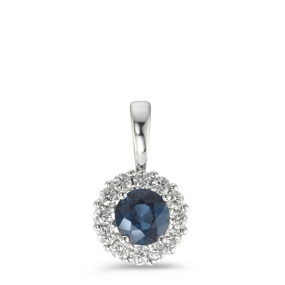 Pendentif Or blanc 18K Saphir bleu, Diamant 0.12 ct, 12 Pierres, w-si Ø6.5 mm