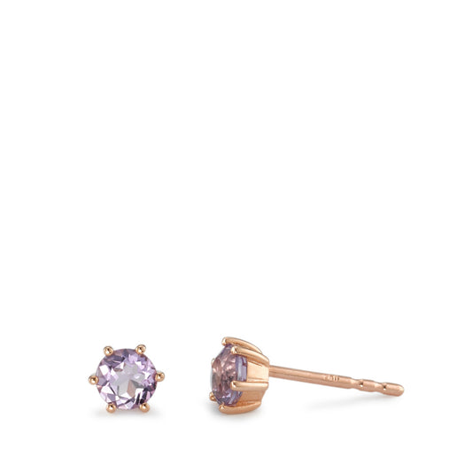 Clous d'oreilles Or rouge 18K Améthyste violet, 2 Pierres Ø4.5 mm