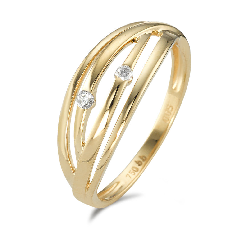 Bague Or jaune 18K Diamant 0.05 ct, 2 Pierres, w-si