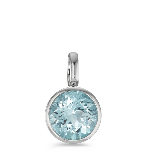 Pendentif Or blanc 18K Topaze bleu Ø9 mm