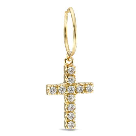 Créole avec pendentif Or jaune 18K Zircone 11 Pierres Croix