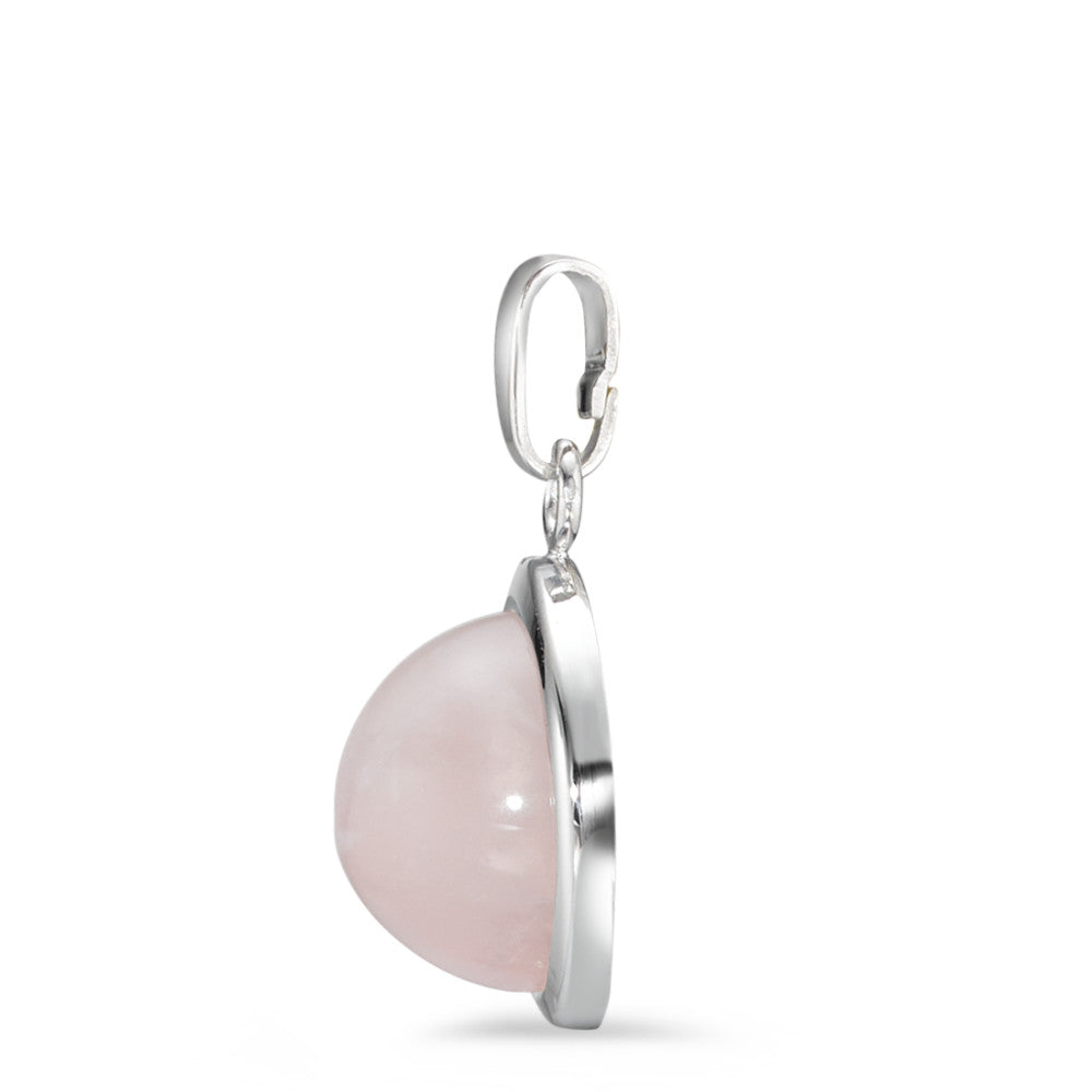 Pendentif Or blanc 18K Quartz rose Ø12.5 mm