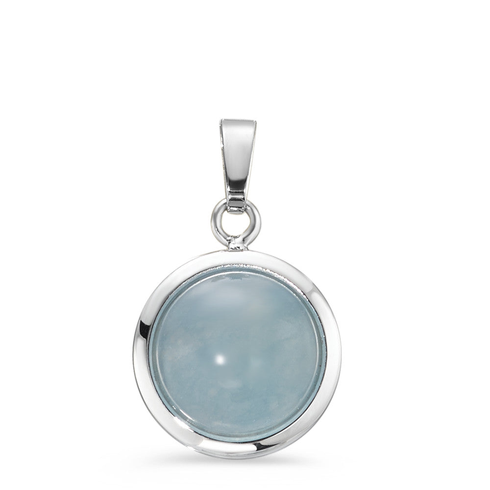 Pendentif Or blanc 18K Calcédoine bleu clair Ø12.5 mm