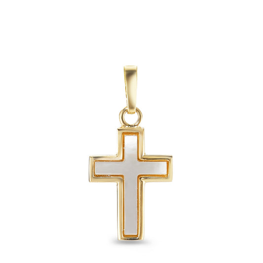 Anhänger 750/18 K Gelbgold Perlmutt Kreuz