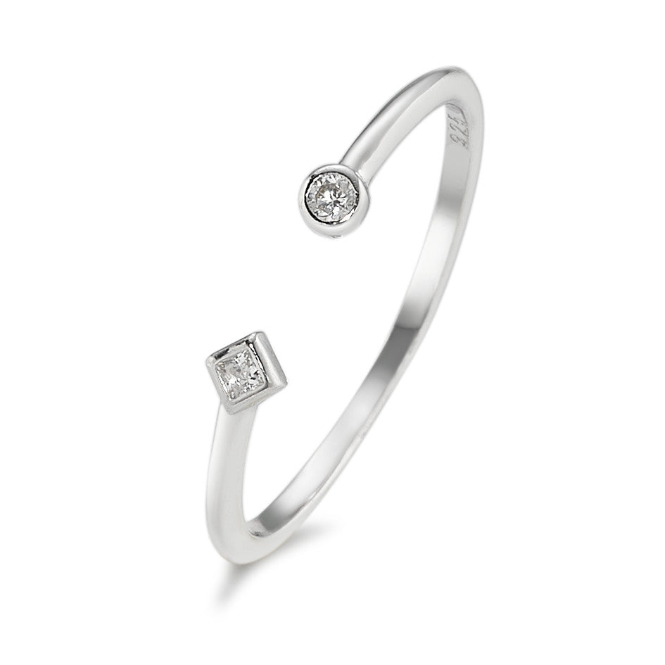 Fingerring Silber Zirkonia 2 Steine rhodiniert