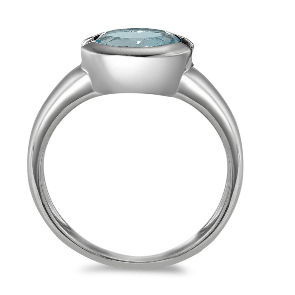 Bague Or blanc 9K Topaze bleu