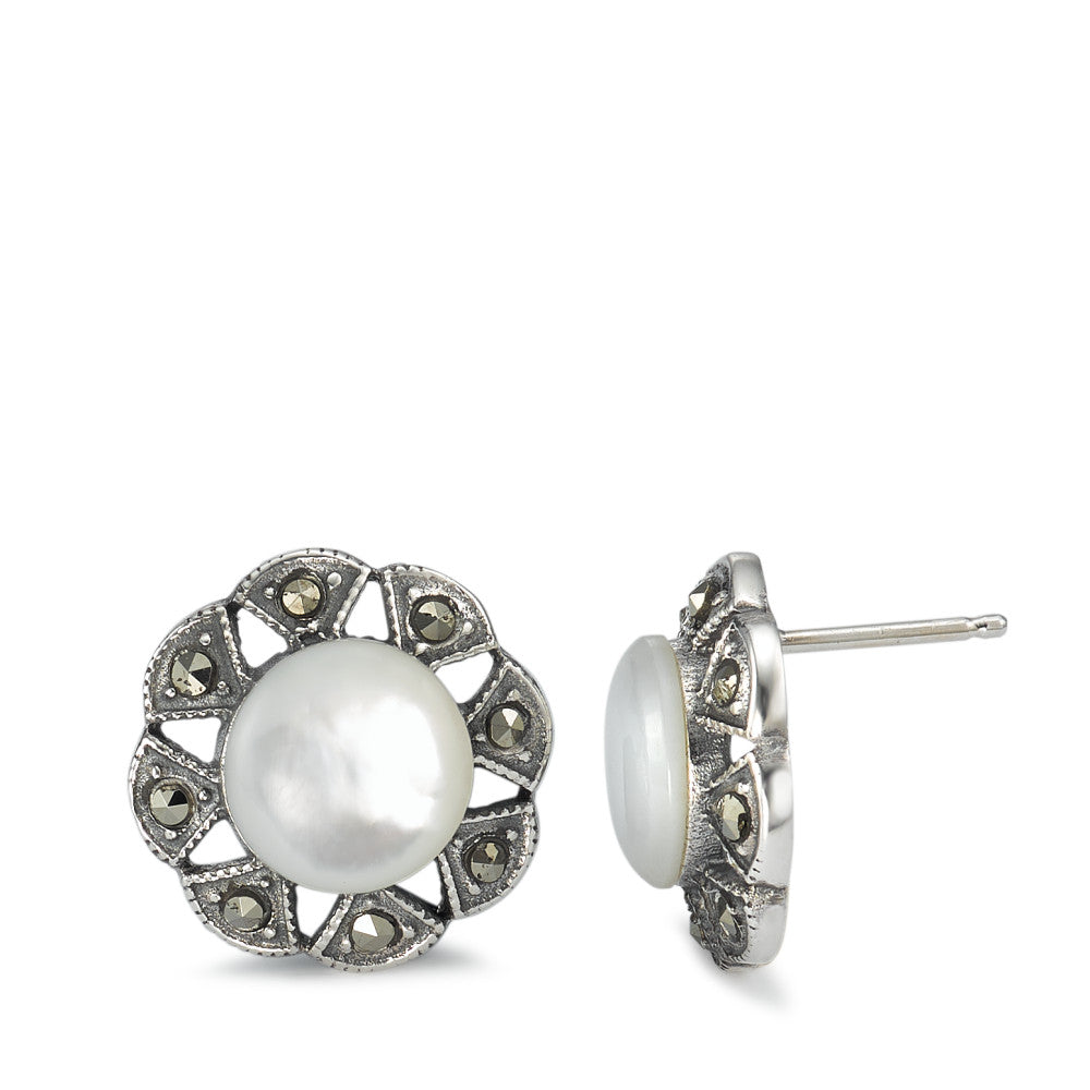 Clous d'oreilles Argent Marcassite Patinée Ø17 mm