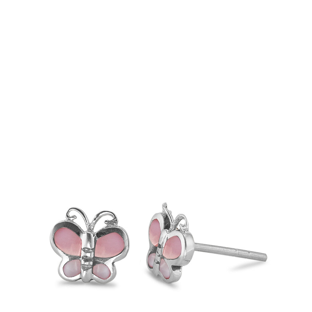 Clous d'oreilles Argent Rhodié nacre Papillon Ø8 mm