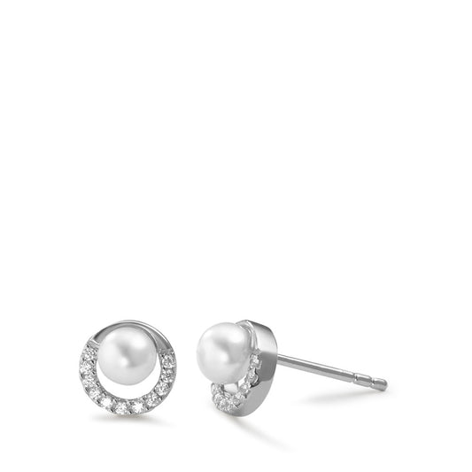 Clous d'oreilles Argent Zircone 20 Pierres Rhodié perle d'eau douce Ø7.5 mm