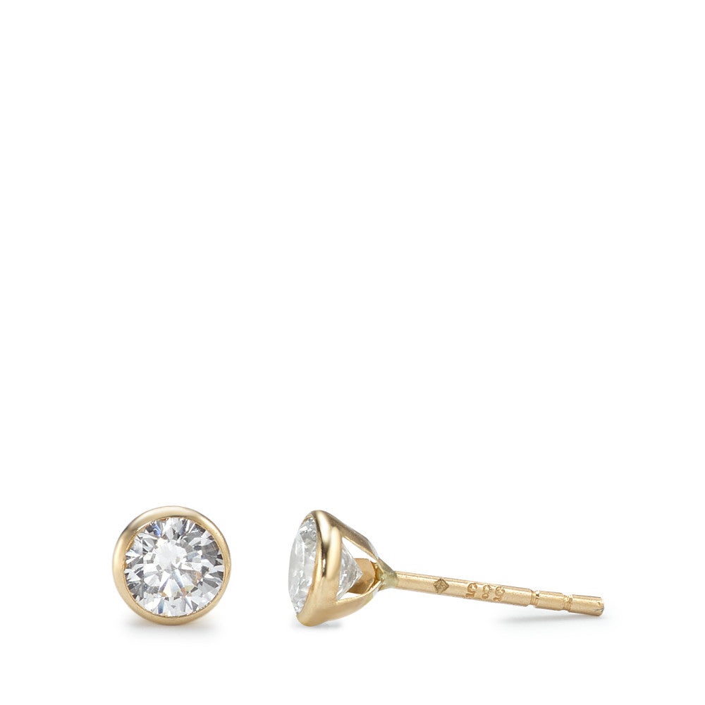 Clous d'oreilles Or jaune 14K Zircone blanc, 2 Pierres Ø4.3 mm