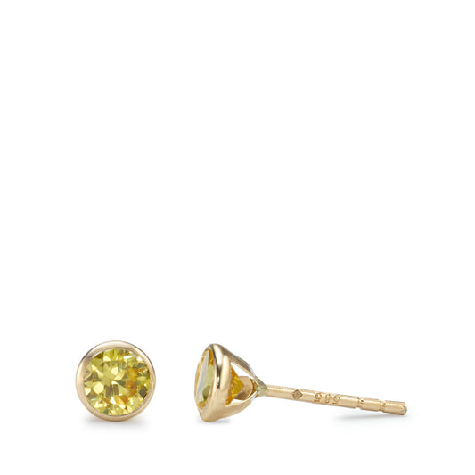 Clous d'oreilles Or jaune 14K Zircone jaune, 2 Pierres Ø4.3 mm