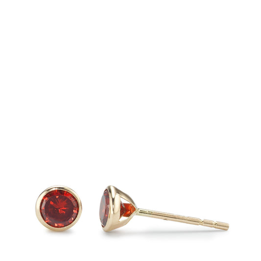 Clous d'oreilles Or jaune 14K Zircone rouge, 2 Pierres Ø4.3 mm