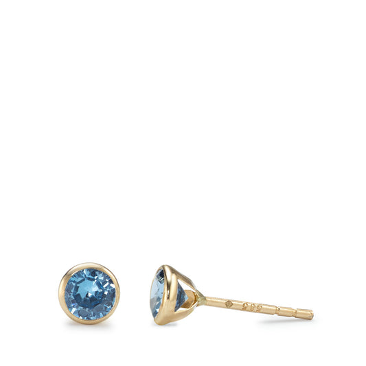 Clous d'oreilles Or jaune 14K Zircone bleu clair, 2 Pierres Ø4.3 mm