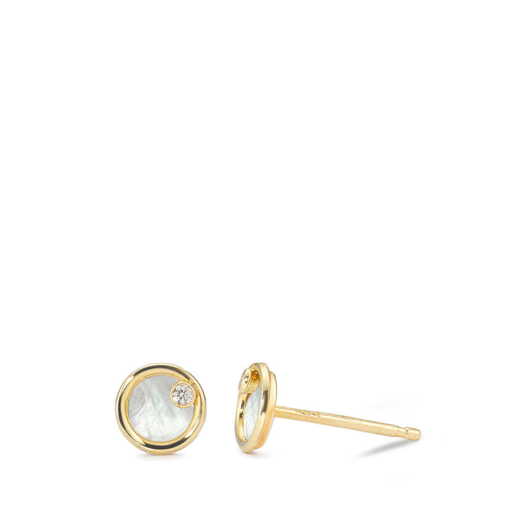 Clous d'oreilles Or jaune 14K Zircone 2 Pierres nacre Ø5 mm