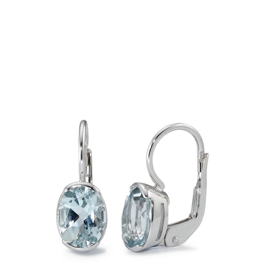 Clous d'oreilles Or blanc 14K Aigue-Marine 2 Pierres