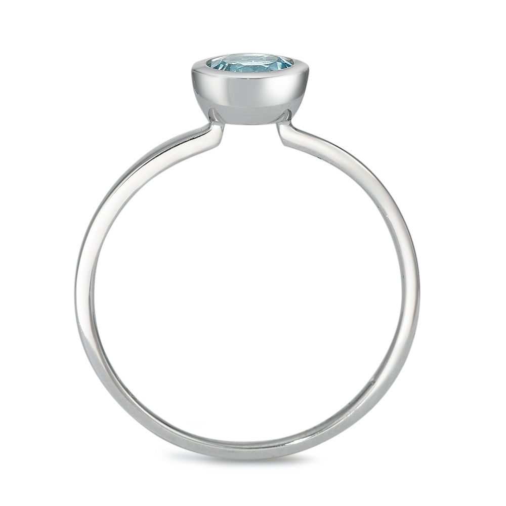 Bague Or blanc 14K Topaze bleu Ø6.5 mm