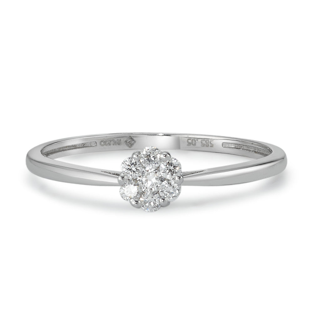 Solitär Ring 585/14 K Weissgold Diamant 0.11 ct, 7 Steine, w-si