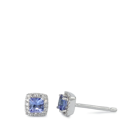 Clous d'oreilles Or blanc 14K Diamant 0.05 ct, w-si, Tanzanite