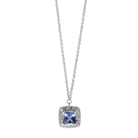 Collana Oro bianco 585/14 kt Diamante 0.05 ct, w-si, Tanzanite 42 cm