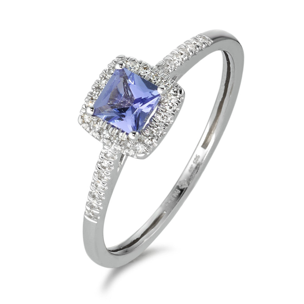 Anello Oro bianco 585/14 kt Diamante 0.09 ct, w-si, Tanzanite