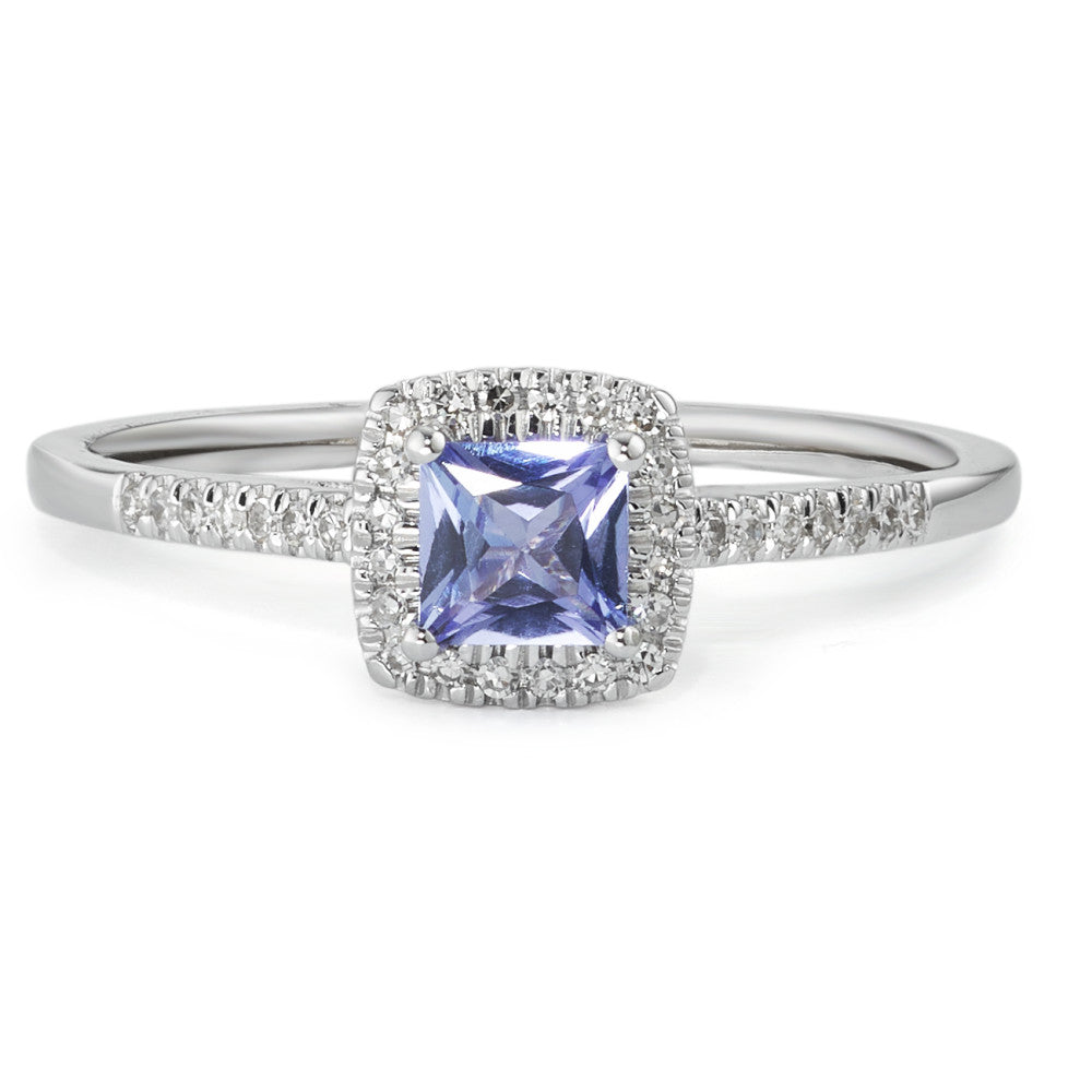 Anello Oro bianco 585/14 kt Diamante 0.09 ct, w-si, Tanzanite