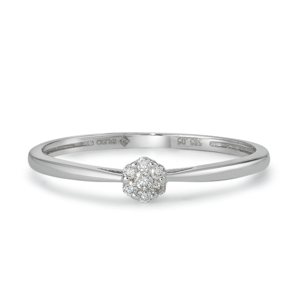 Bague solitaire Or blanc 14K Diamant 0.05 ct, 7 Pierres, w-si