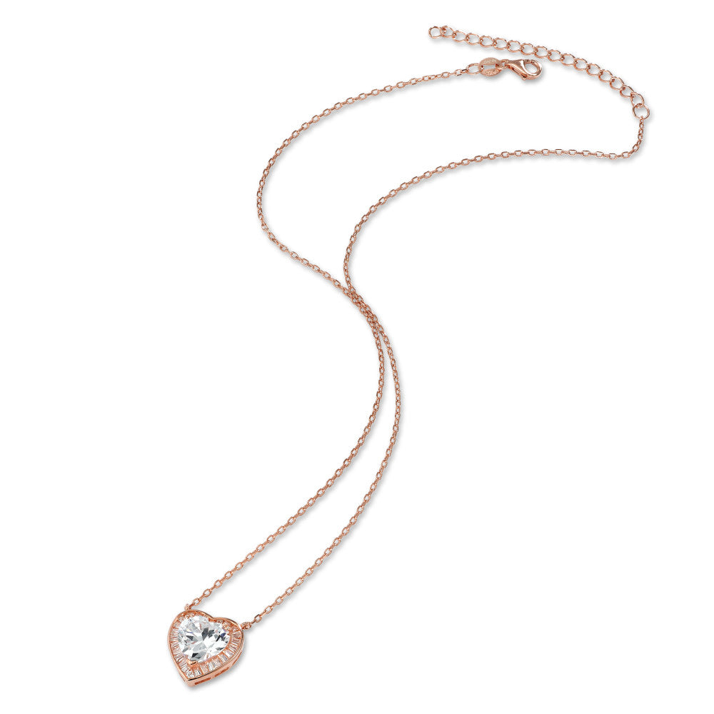 Collana Argento Zirconia rosa dorato Cuore 40-45 cm