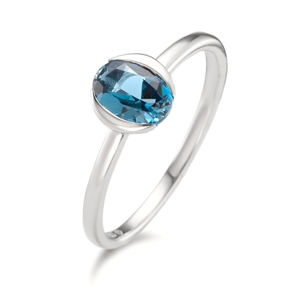 Bague solitaire Or blanc 14K Topaze London Blue