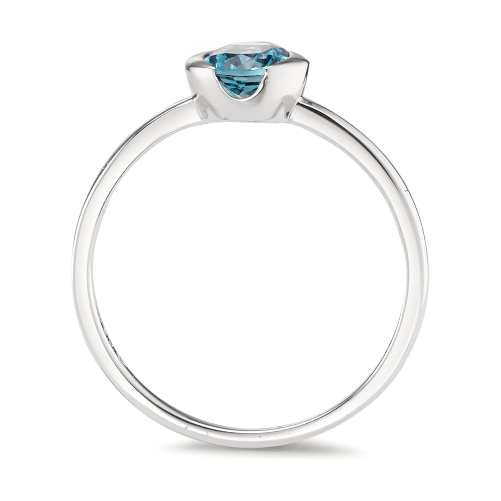 Bague solitaire Or blanc 14K Topaze London Blue