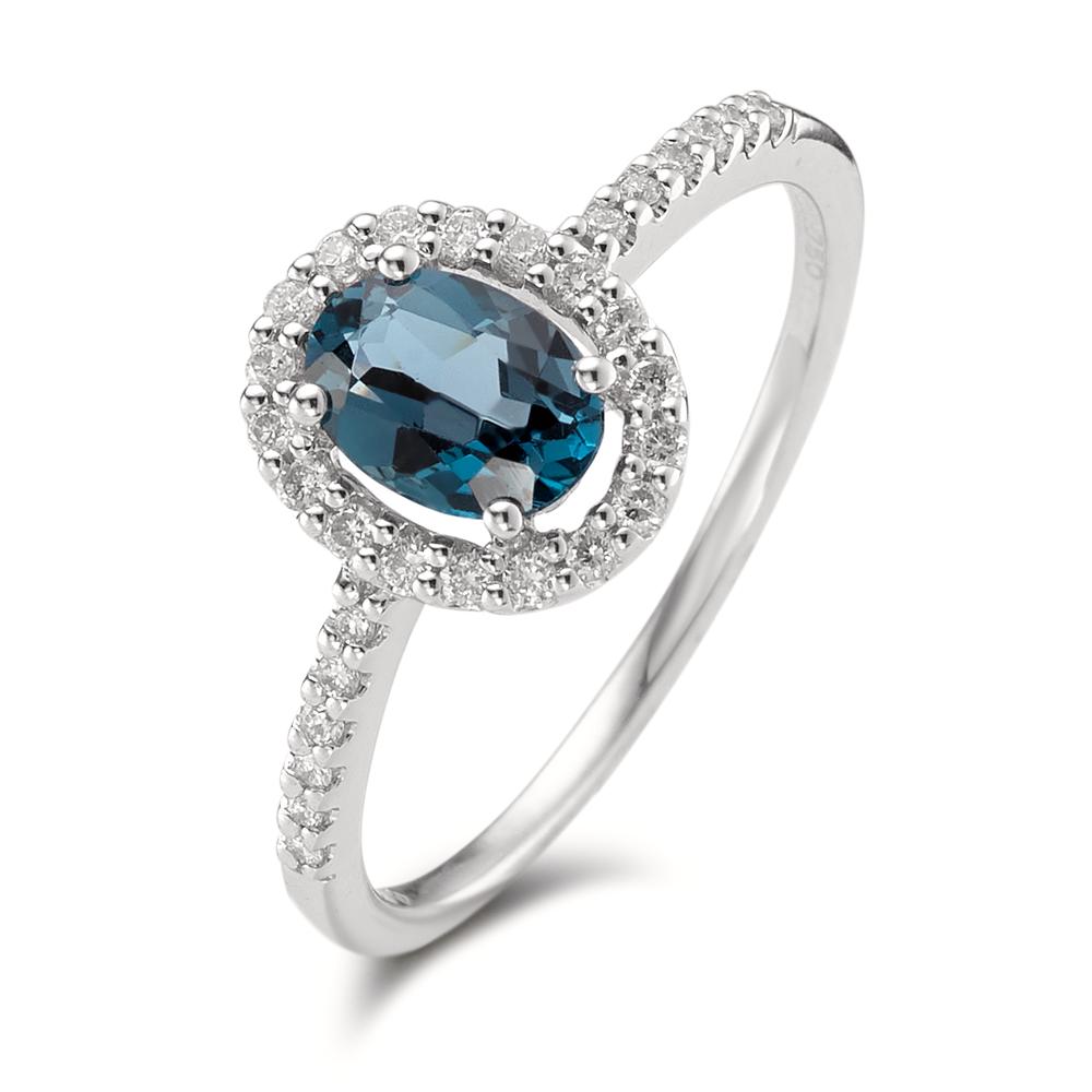 Bague Or blanc 18K Topaze London Blue ovale, Diamant blanc, 0.19 ct, w-si