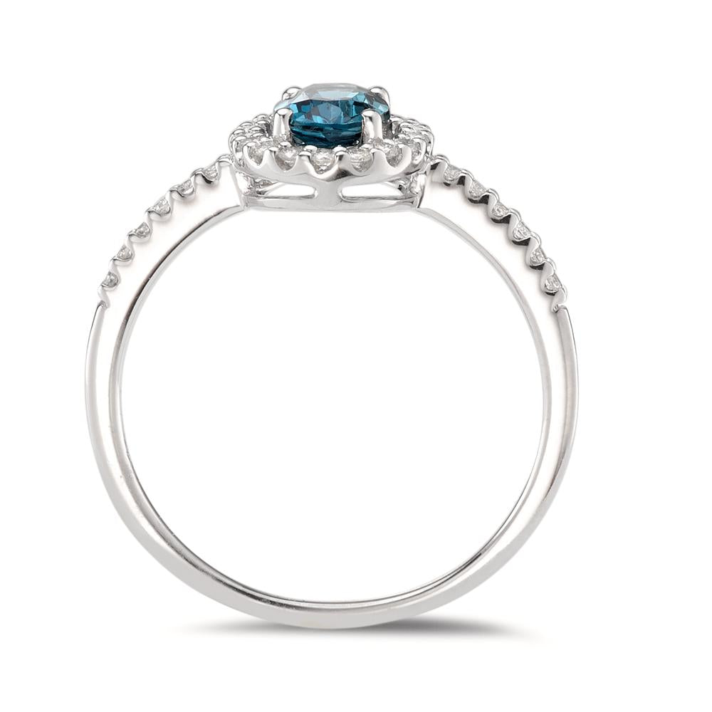 Bague Or blanc 18K Topaze London Blue ovale, Diamant blanc, 0.19 ct, w-si