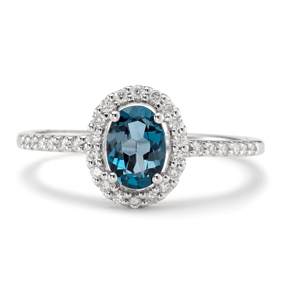 Bague Or blanc 18K Topaze London Blue ovale, Diamant blanc, 0.19 ct, w-si